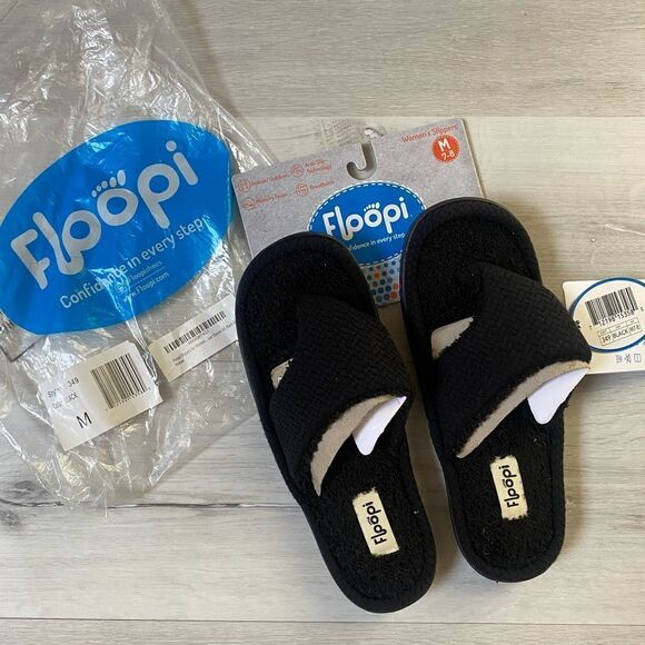 Floopi womens Rachel Thong Slipper comfort yoga flip flop sandles 10 blk NWT - Picture 1 of 3